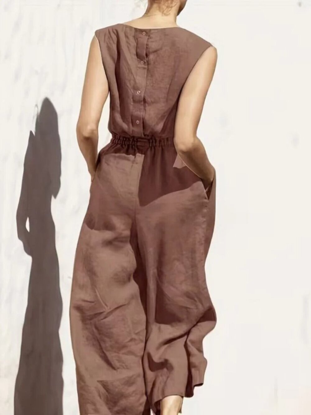 Copper Alloy Wide Leg Sleeveless Loose Fitting Jumpsuit - Picture 4 of 5
